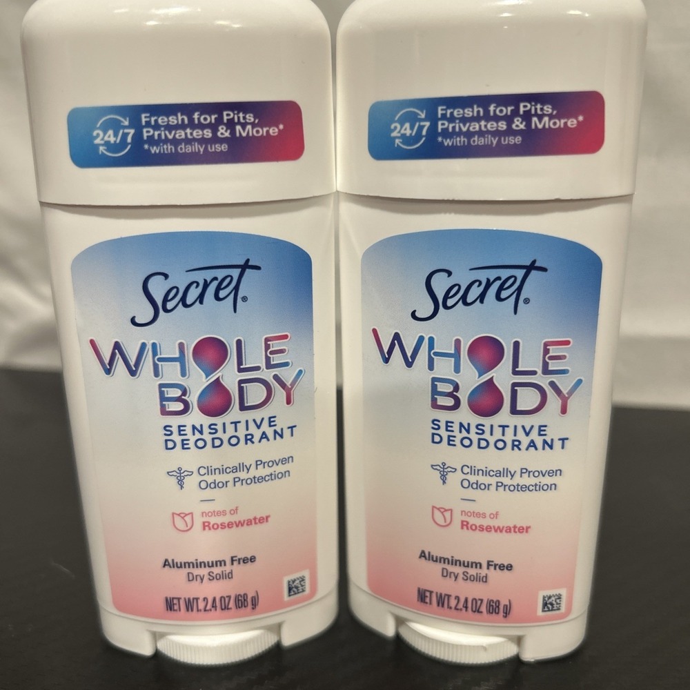 LOT (2) SECRET WHOLE BODY ROSEWATER SENSITIVE DEODORANT DRY SOLID 2.4 OZ